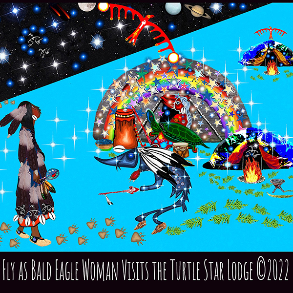 Fly-as-Bald-Eagle-Woman Visits the Turtle Star Lodge art print 