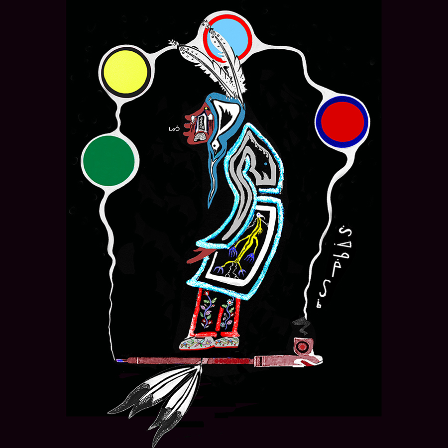 Woodland art print by Zhaawano Giizhik titled Wenabozho Awakens